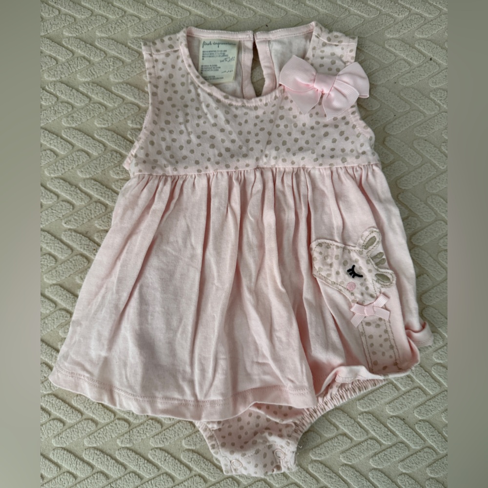 Charming Pink Baby Dress with Bow and Polka Dots